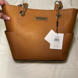 Calvin Klein Saffiano Leather Chain-Trimmed Tote Bag